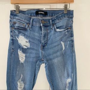 EXPRESS DISTRESSED SKINNY JEANS - MID RISE